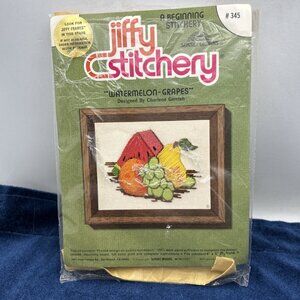 Jiffy Stitchery Crewel Embroidery Kit Watermelon Grapes #345 Unframed 4"x5" Done